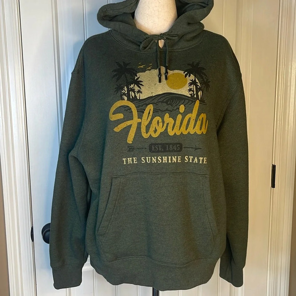 State Of Mine Men's Olive Green Florida Brush Trees Sweatshirt Sz XL - Picture 1 of 9
